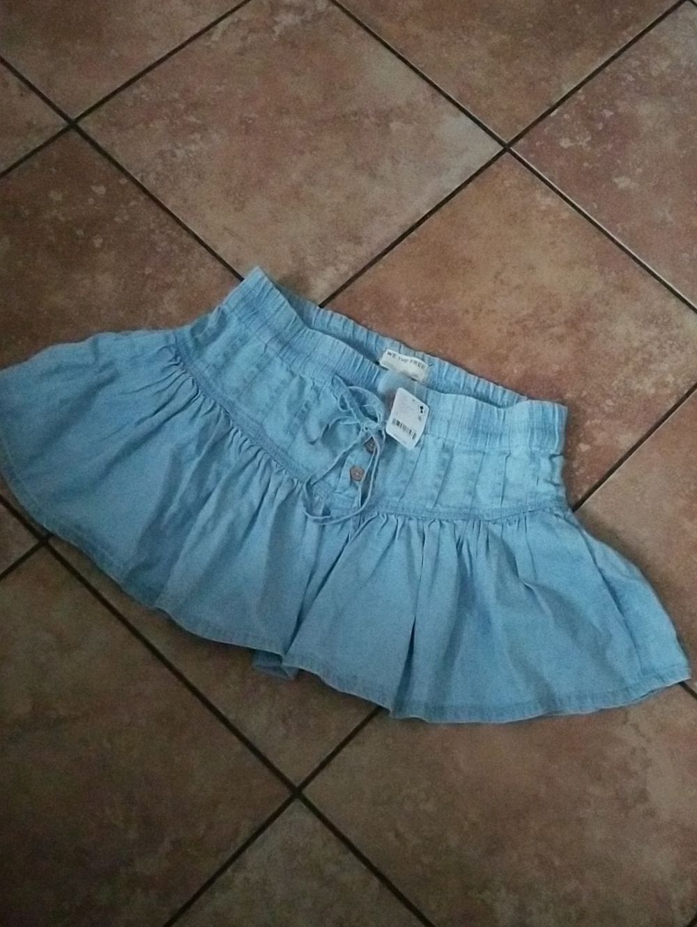 We The Free Light Blue Ruffled Denim Skirt